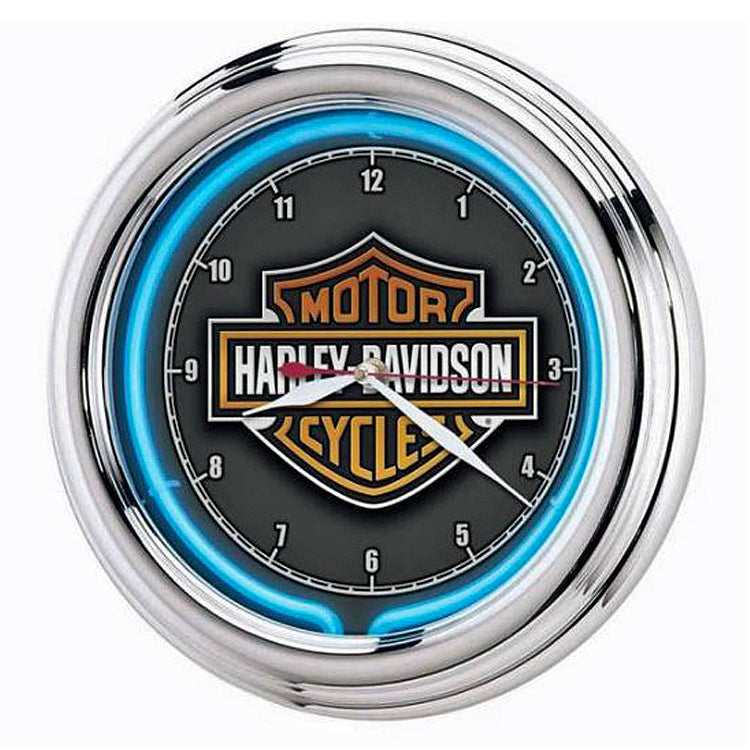 Harley-Davidson® Essential Bar & Shield® Neon Clock | Blue