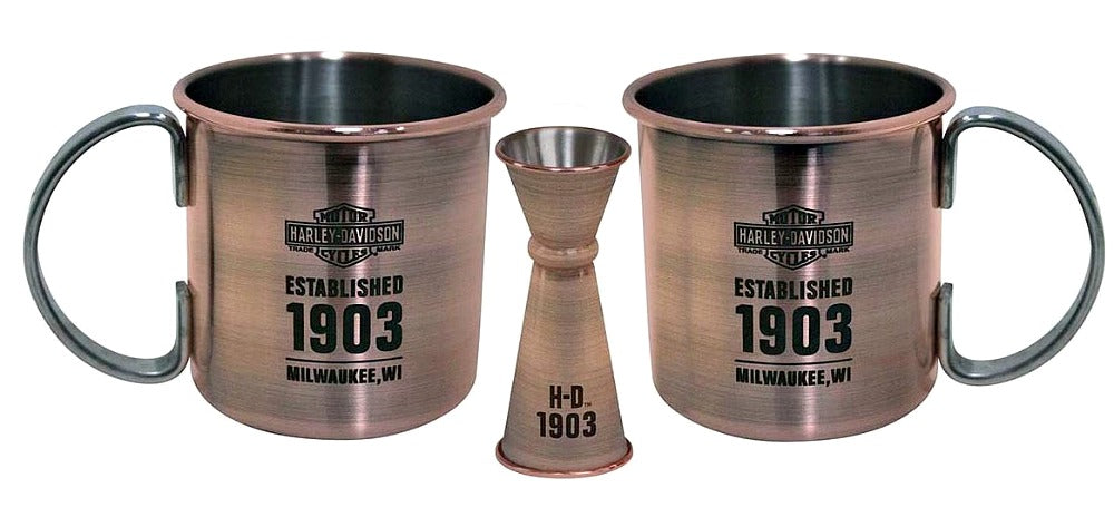 Harley-Davidson® Moscow Mule Cocktail Set | Two Mugs & A Jigger
