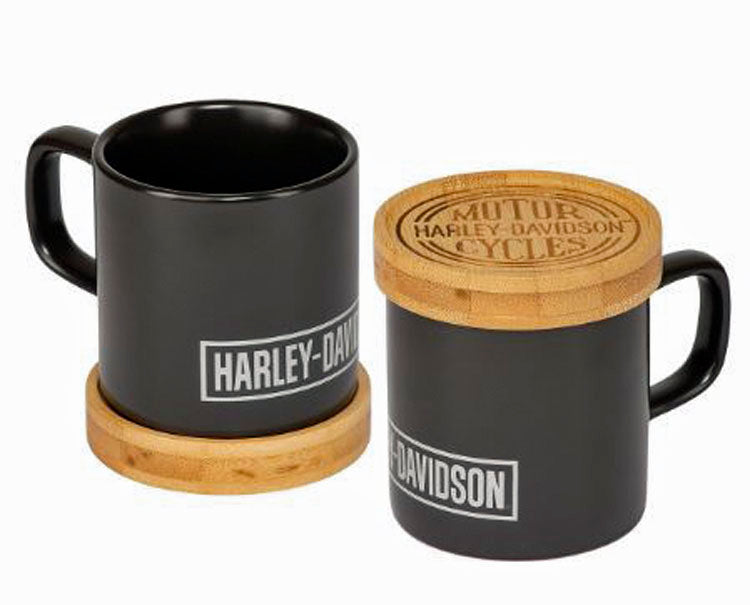 Harley-Davidson® Signature Logo Coffee Mugs | Circle Logo Wood Coasters | Set Of Two Mugs & Coasters