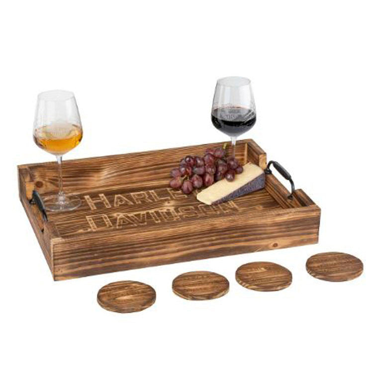 Harley-Davidson® Motor Co. Wood Tray | Includes Coasters