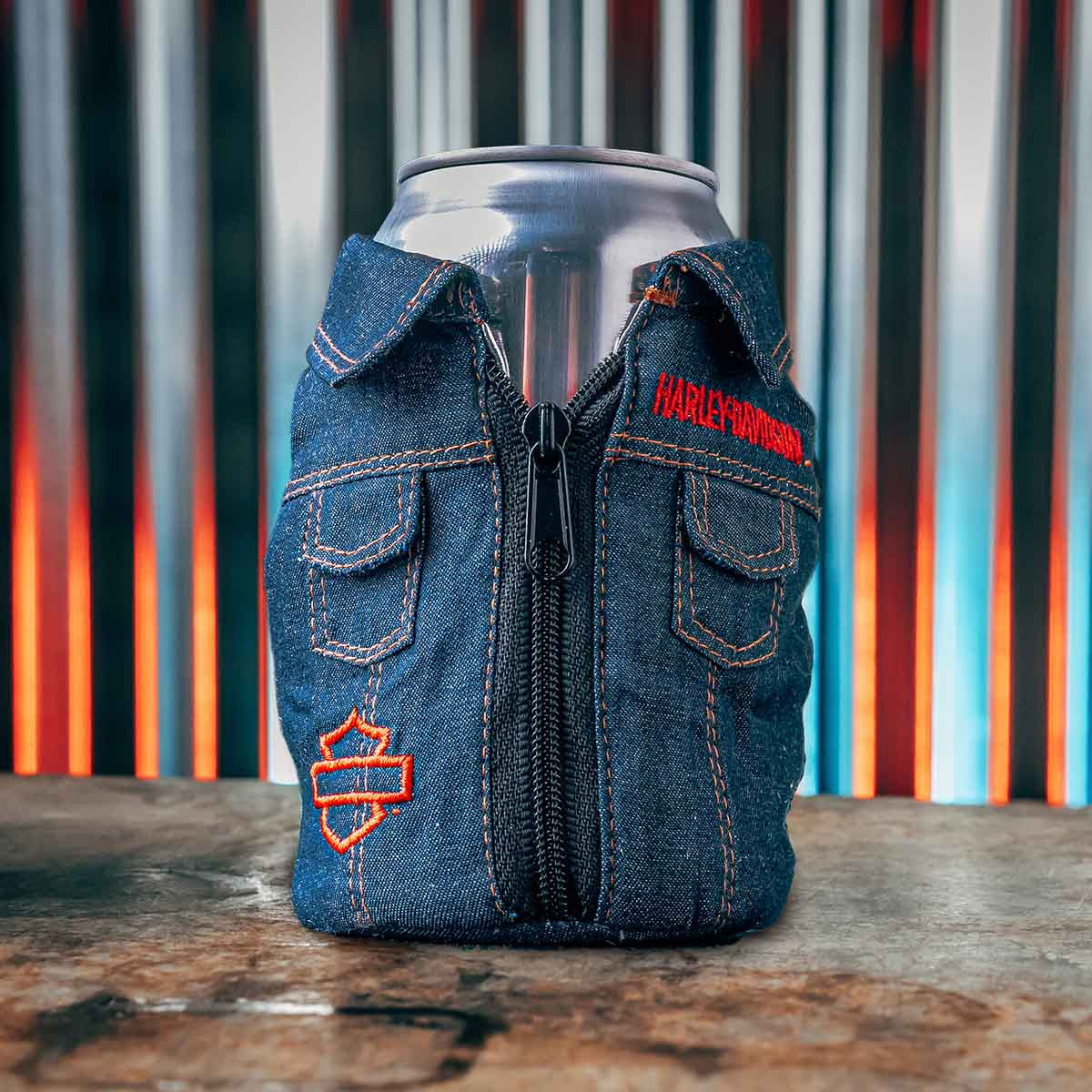 
                  
                    Harley-Davidson® 1970's Psychedelic Denim Can Cooler
                  
                