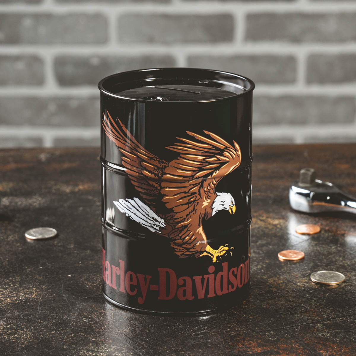 Harley-Davidson® Swooping Eagle Tin Bank - Gloss Black | House of
