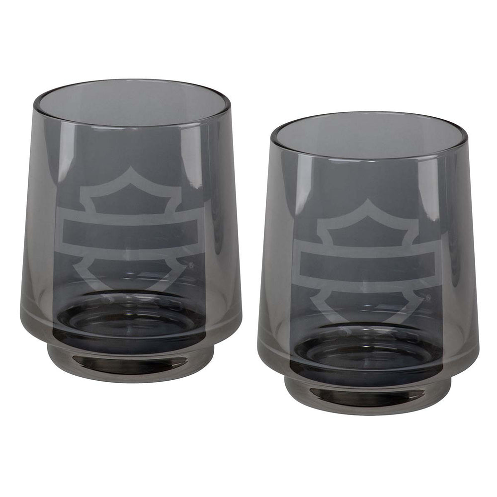 Harley-Davidson® Open Bar & Shield Smoked Grey Rocks Glass Set | Set Of Two