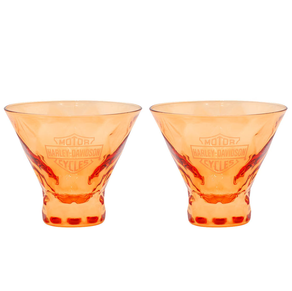 Harley-Davidson® Bar & Shield® Stemless Martini Glass Set | Orange