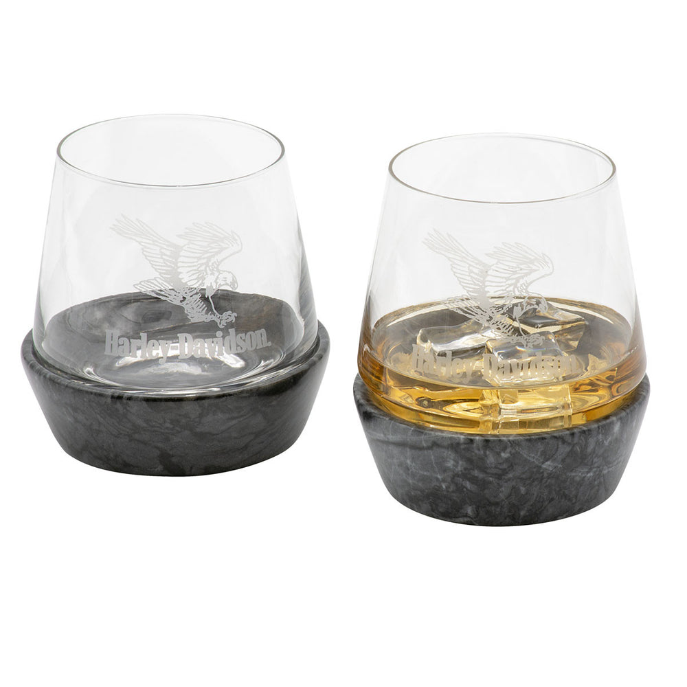 Harley-Davidson® Swooping Eagle Double-Old Fashioned Glass Set | Stone Base