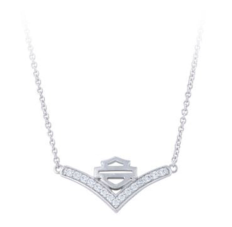 Harley-Davidson® Women's Chevron White Crystal Necklace | Bar & Shield®