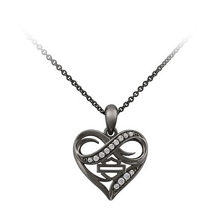 Harley-Davidson® Women's Ruthenium Infinity Thorn Heart Necklace | Rhinestone Embellished