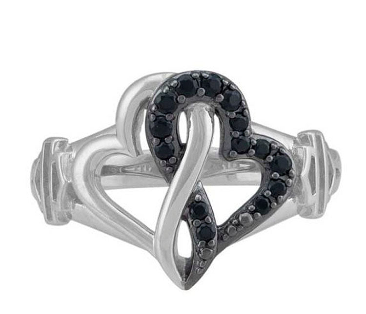 Harley-Davidson® Women's Black & White Infinity Hearts Ring | Black Crystal Embellished