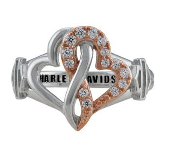 Harley-Davidson® Women's Bling Infinity Hearts Ring | White and Rose Gold Tone | Clear Crystal Embellished