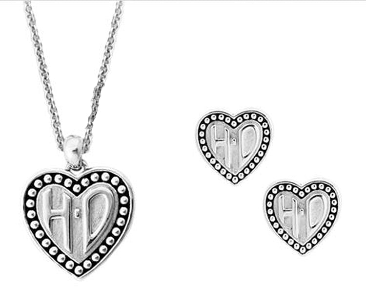 Harley-Davidson® Women's Beaded Heart Necklace & Earrings Gift Set | Features H-D® Signature