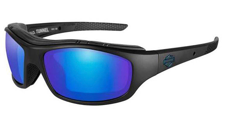 Harley-Davidson® Men's Wiley X® Tunnel Sunglasses | PPZ™ Blue Mirror Lenses With Smoke Grey Base | Matte Black Frames