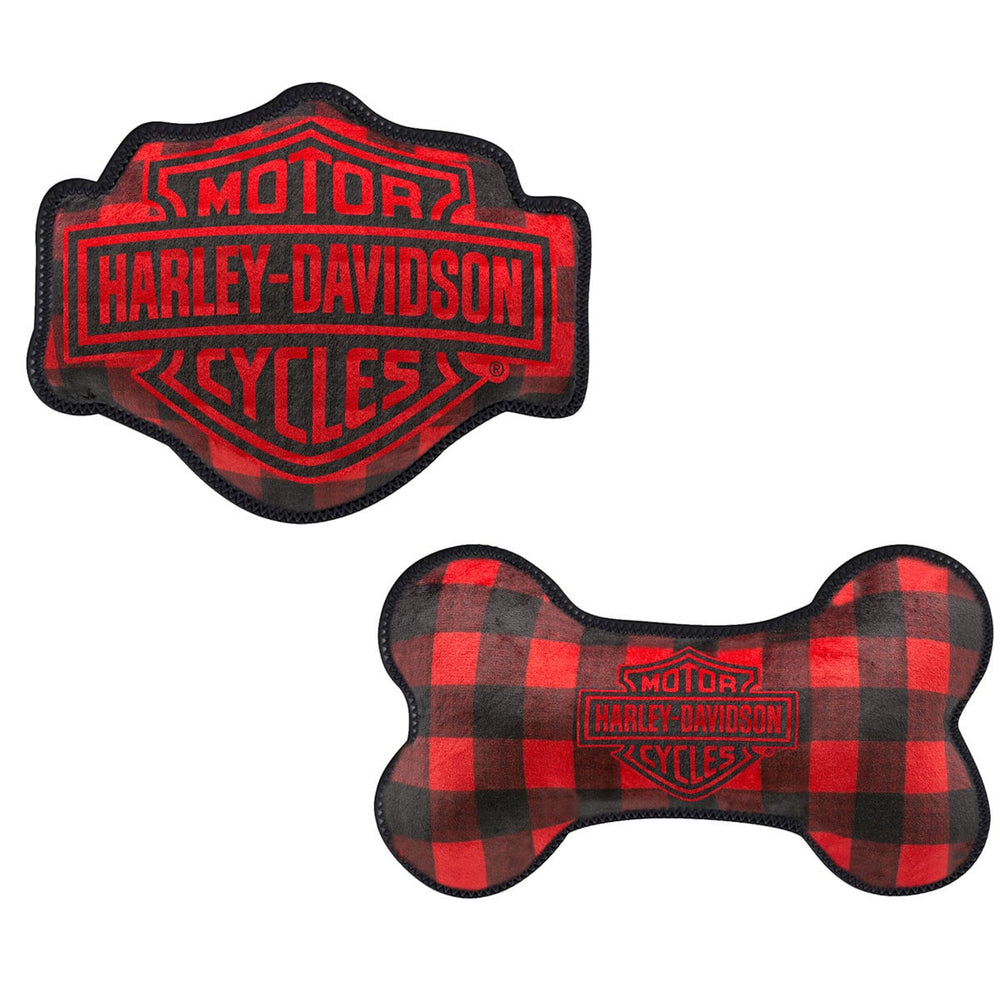 Harley-Davidson® Holiday Plaid Plush Pet Toy Set