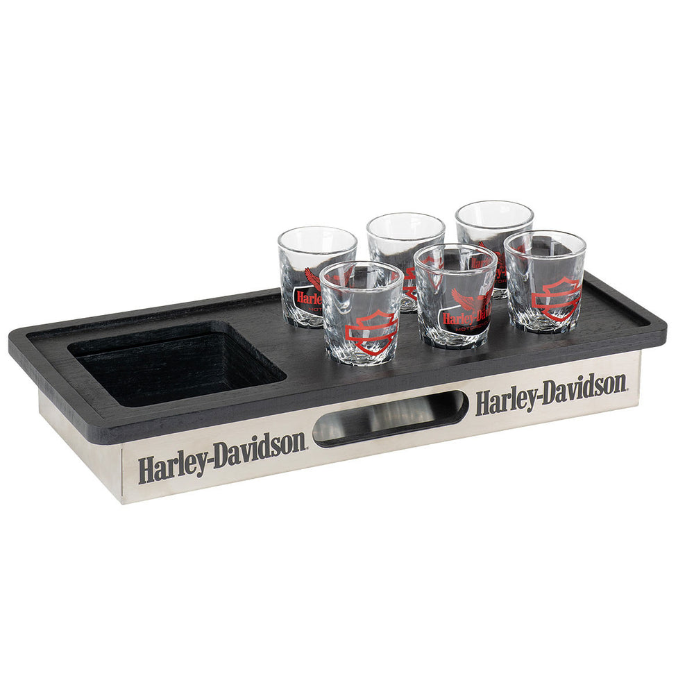 Harley-Davidson® Eagle Bottle & Shot Glass Tray Set