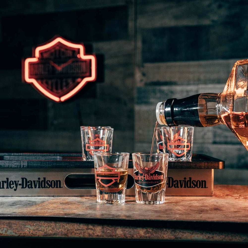 
                  
                    Harley-Davidson® Eagle Bottle & Shot Glass Tray Set
                  
                