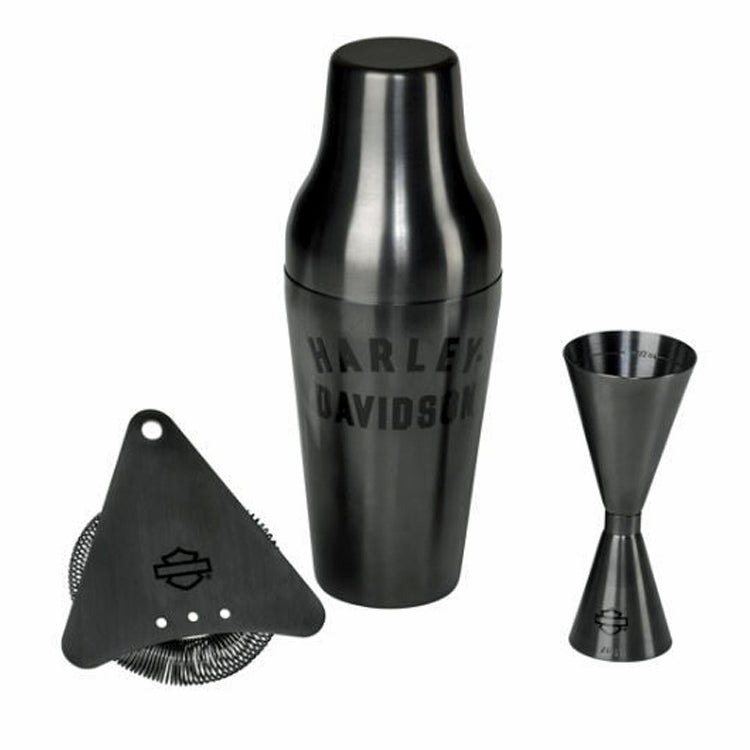 Harley-Davidson® Stainless Steel Cocktail Shaker Set | Matte Black | 3 Piece Set