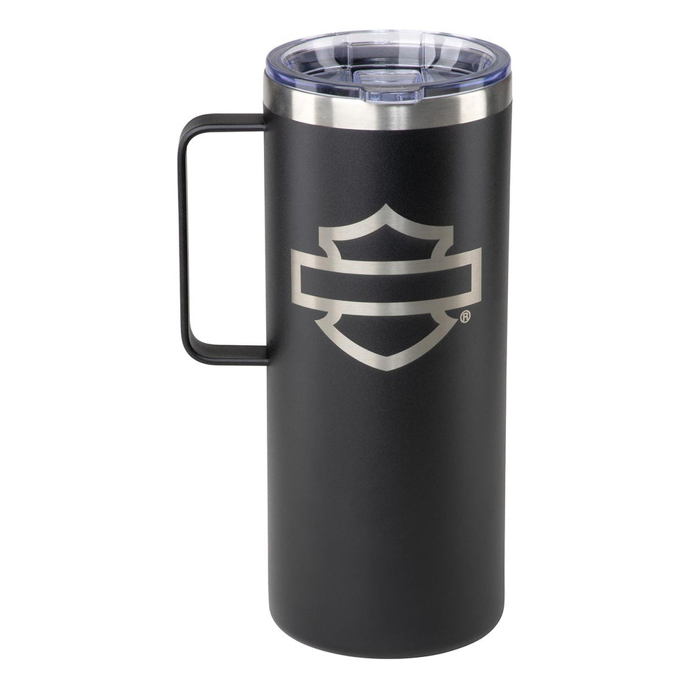 Harley-Davidson® Open Bar & Shield Travel Mug | Black Powder Coated | Includes Clear Lid