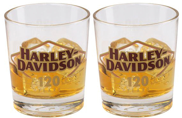 Harley-Davidson® 120th Anniversary Etched Double Old Fashioned Glass Set | Set of Two