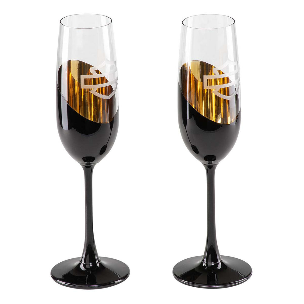 Harley-Davidson® Open Bar & Shield Champagne Glass Set | Set of Two