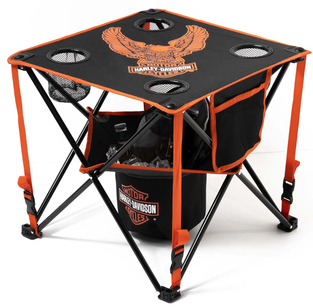 Harley-Davidson® Bar & Shield® Eagle Folding Table | Includes Cup Holders