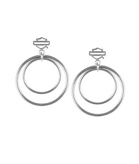 Harley-Davidson® Women's Double-Circle Bar & Shield® Post Earrings | Silver-Tone | Small