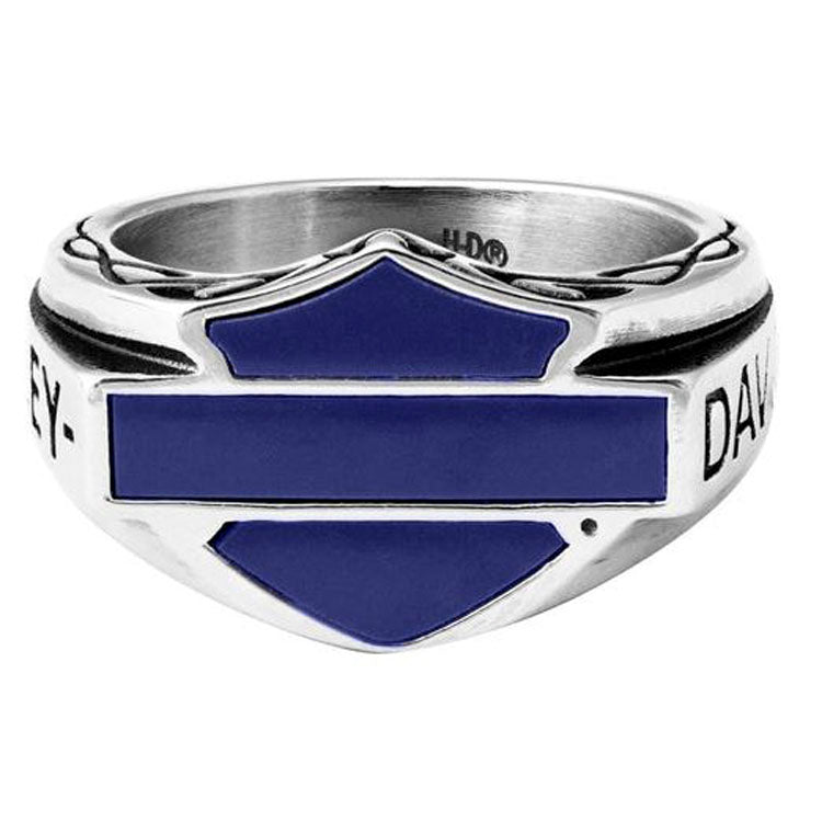 Harley-Davidson® Men's Small Blue Celtic Signet Ring | Enamel Bar & Shield® Silhouette