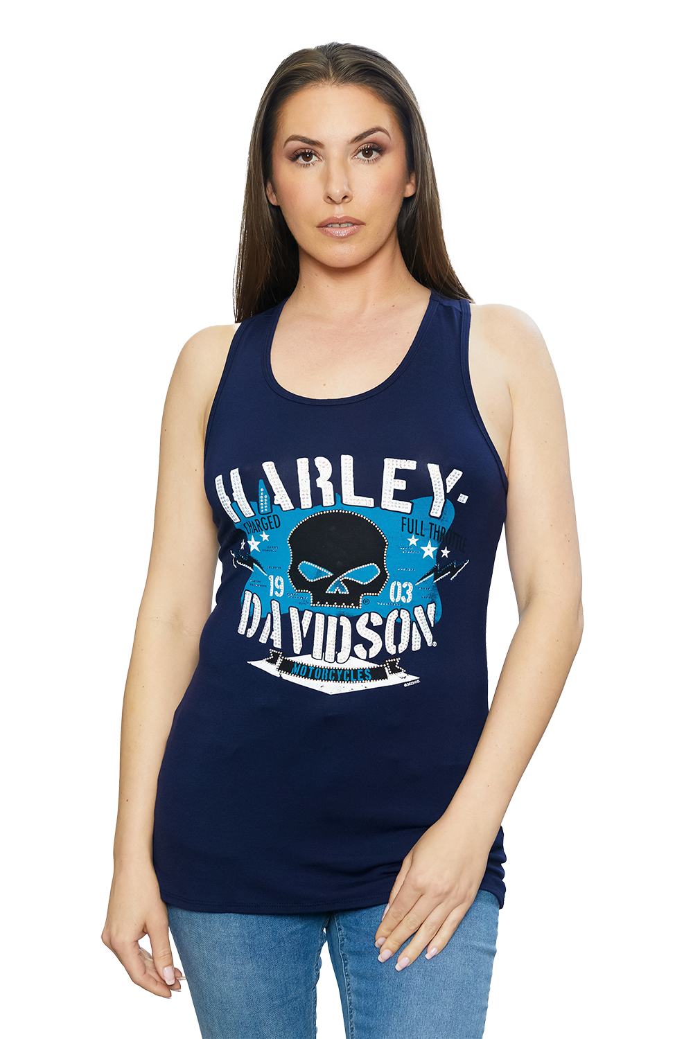 Harley-Davidson® Women's Charged Scoop Neck Tank | Rhinestone Embellished