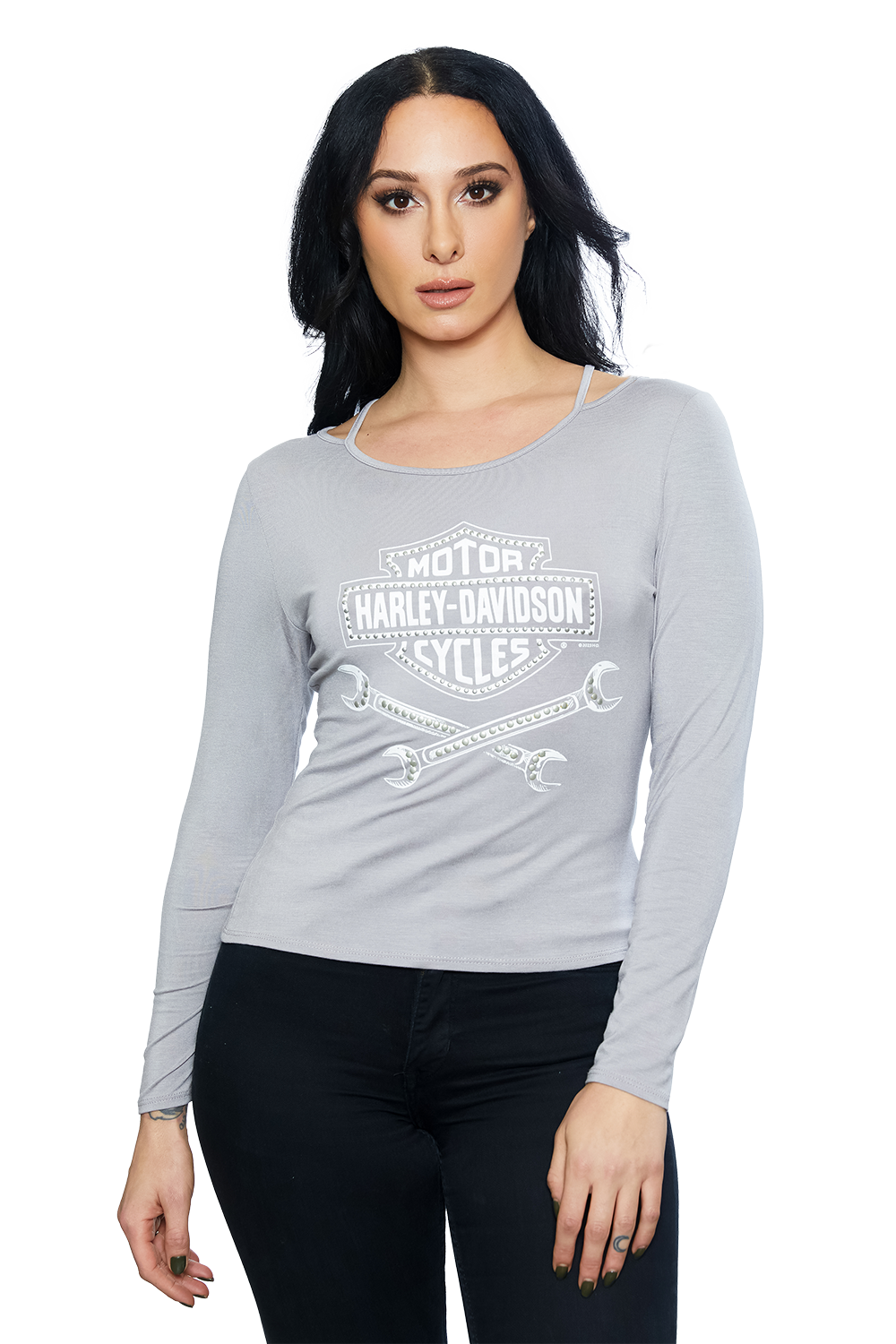 Harley-Davidson® Women's Iron Advert T-Shirt | Long Sleeves | Rhinestone Embellished