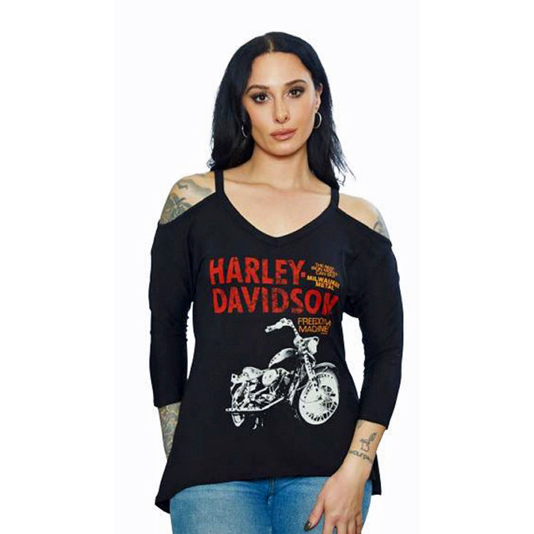 
                  
                    Harley-Davidson® Women's Iron Advert T-Shirt | 3/4 Sleeves | Stud Embellished
                  
                