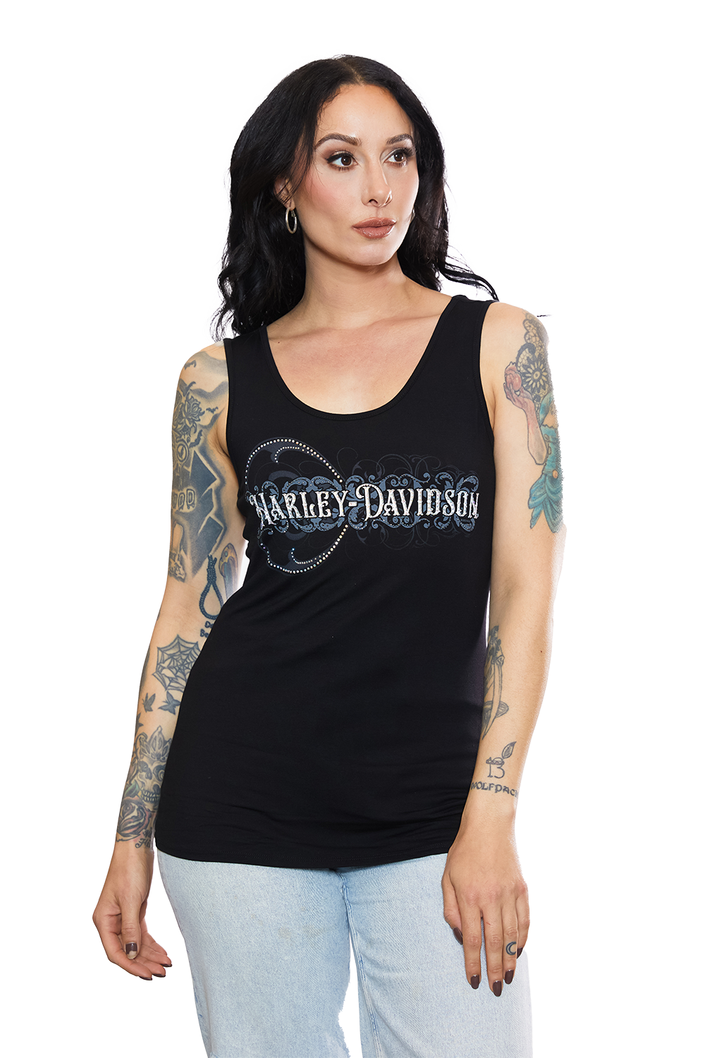 Harley-Davidson® Women's Floral Priestess Tank Top | Scoop Neck | Rhinestone Embellished