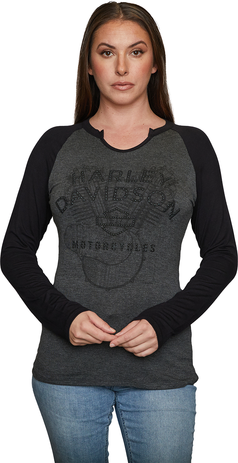 Harley-Davidson® Women's Schematic Long Sleeve Shirt | Rhinestone Embellished