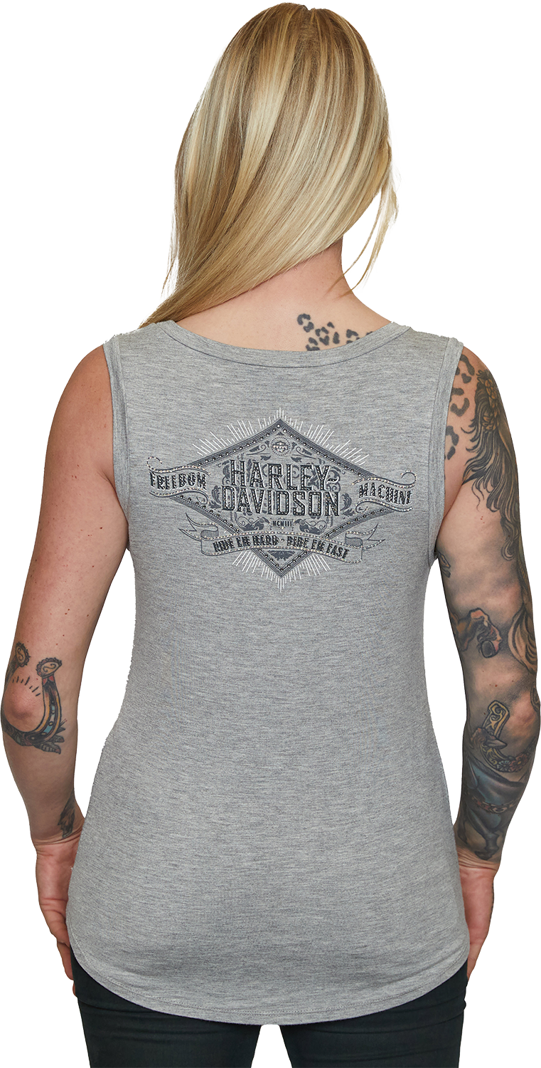 
                  
                    Harley-Davidson® Women's Classic Signage Tank Top | Scoop Neck | Rhinestone Embellished
                  
                