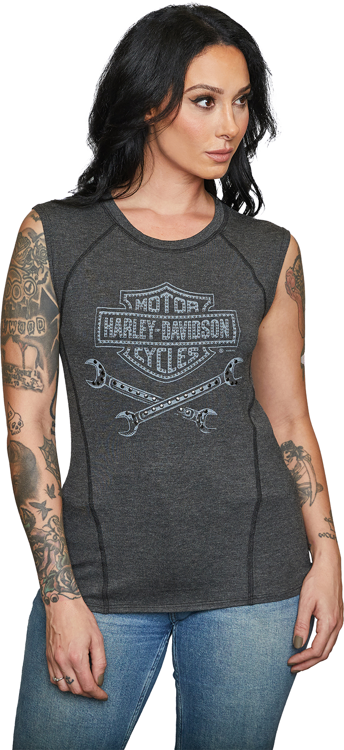 
                  
                    Harley-Davidson® Women's Wrench It Sleeveless Top | Rhinestone Embellished
                  
                