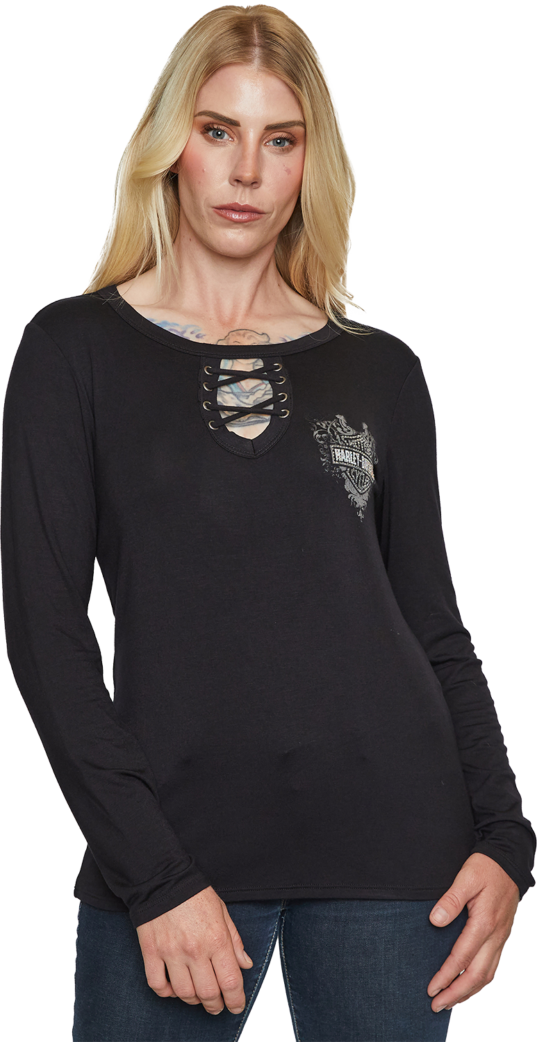 Harley-Davidson® Women's Stake Tartarian Long Sleeve Shirt  | Rhinestone Embellished