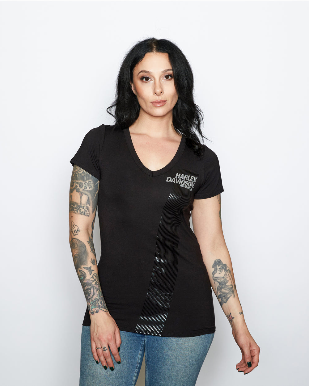 Harley-Davidson® Women's Ride the Line Short Sleeve V-Neck Shirt | Stud Embellished