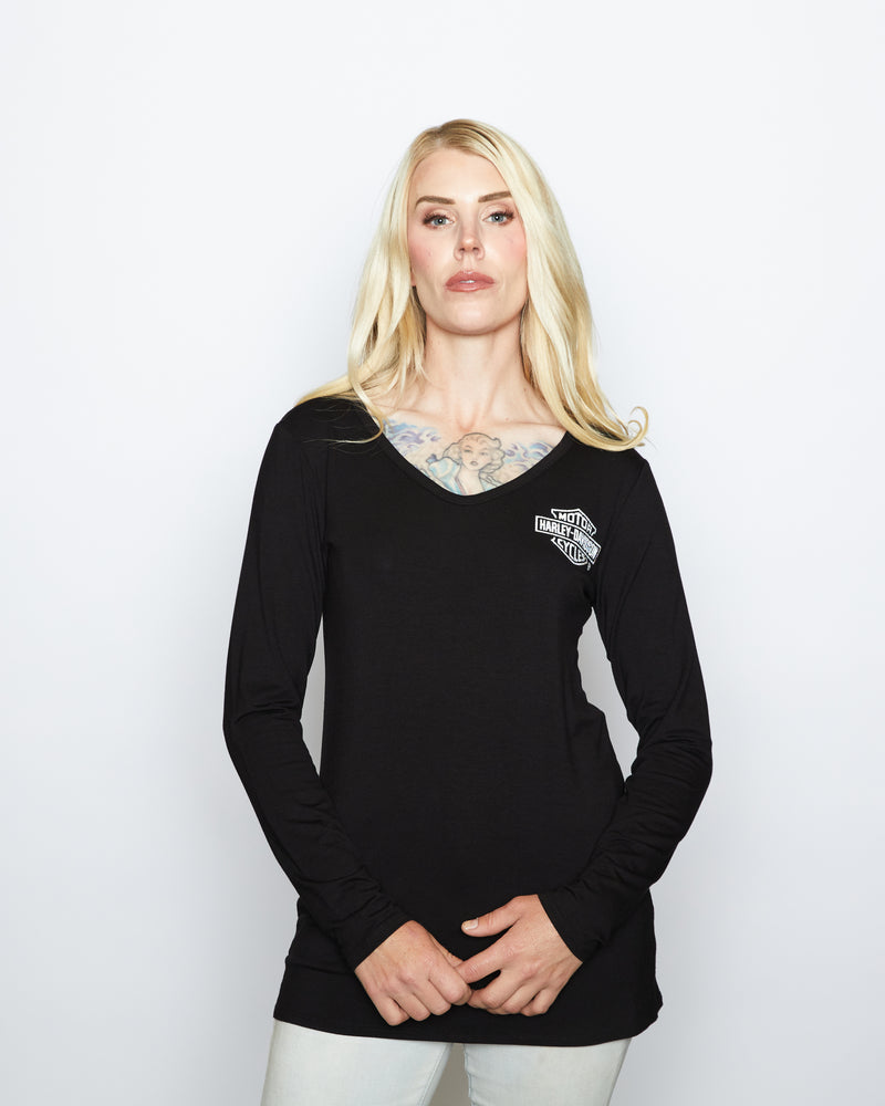 
                  
                    Harley-Davidson® Women's Classic Racer Long Sleeve Shirt | Rhinestone Embellished
                  
                