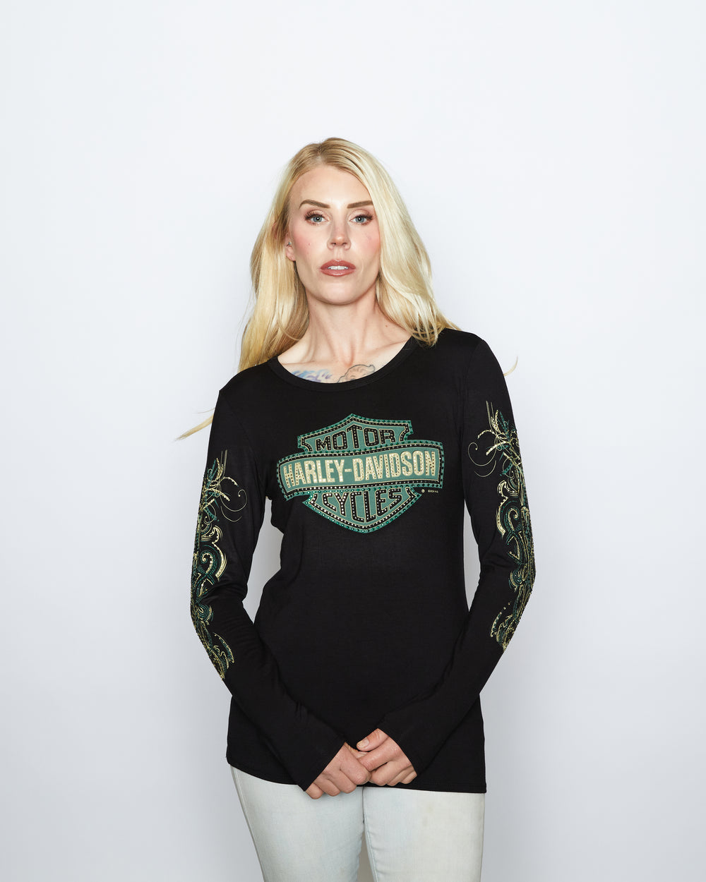 Harley Davidson Bedazzled store Long Sleeve Tee Size Women’s XL