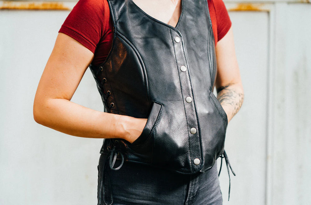 
                  
                    First Manufacturing Women's Honey Badger Motorcycle Leather Vest
                  
                