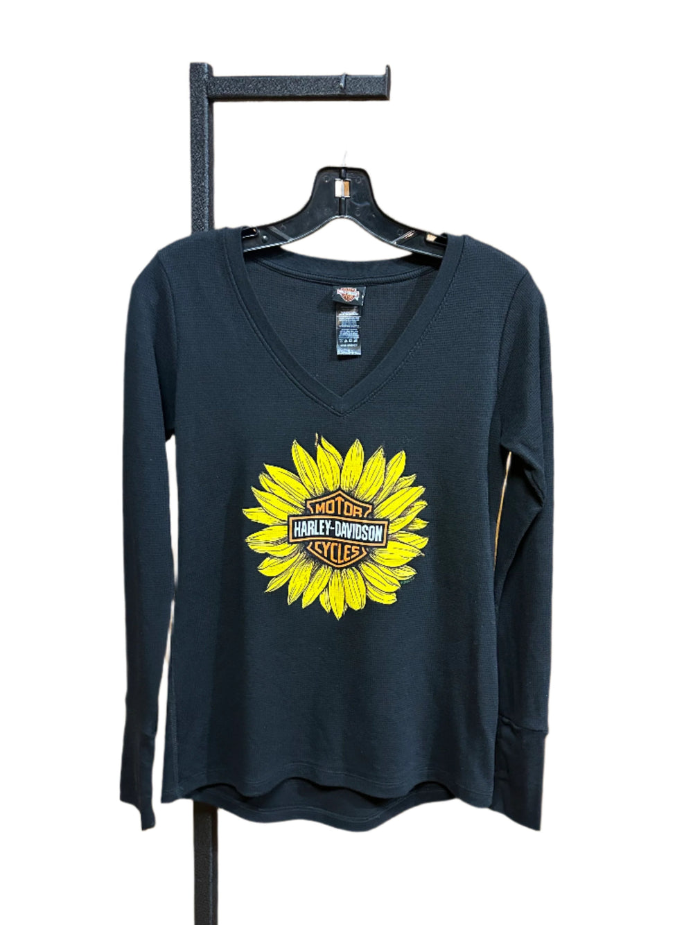 Harley-Davidson® Women's Sunflower V-Neck Long Sleeve Thermal | Black