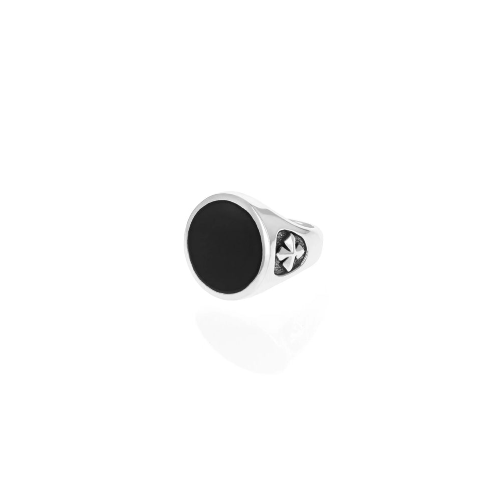 King Baby® Men's Round Onyx Signet Ring w/ MB Cross Detail