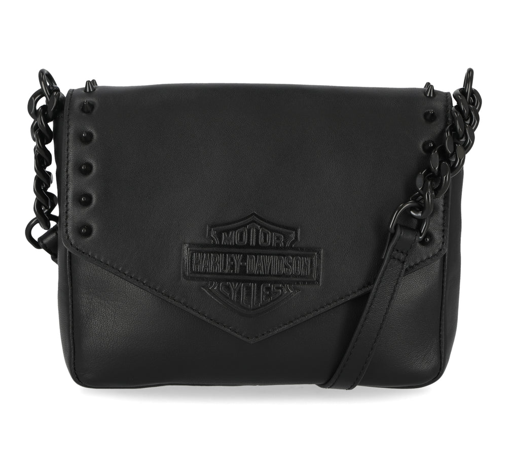 Harley-Davidson® Women's Genuine Leather Cone Stud Crossbody | Black