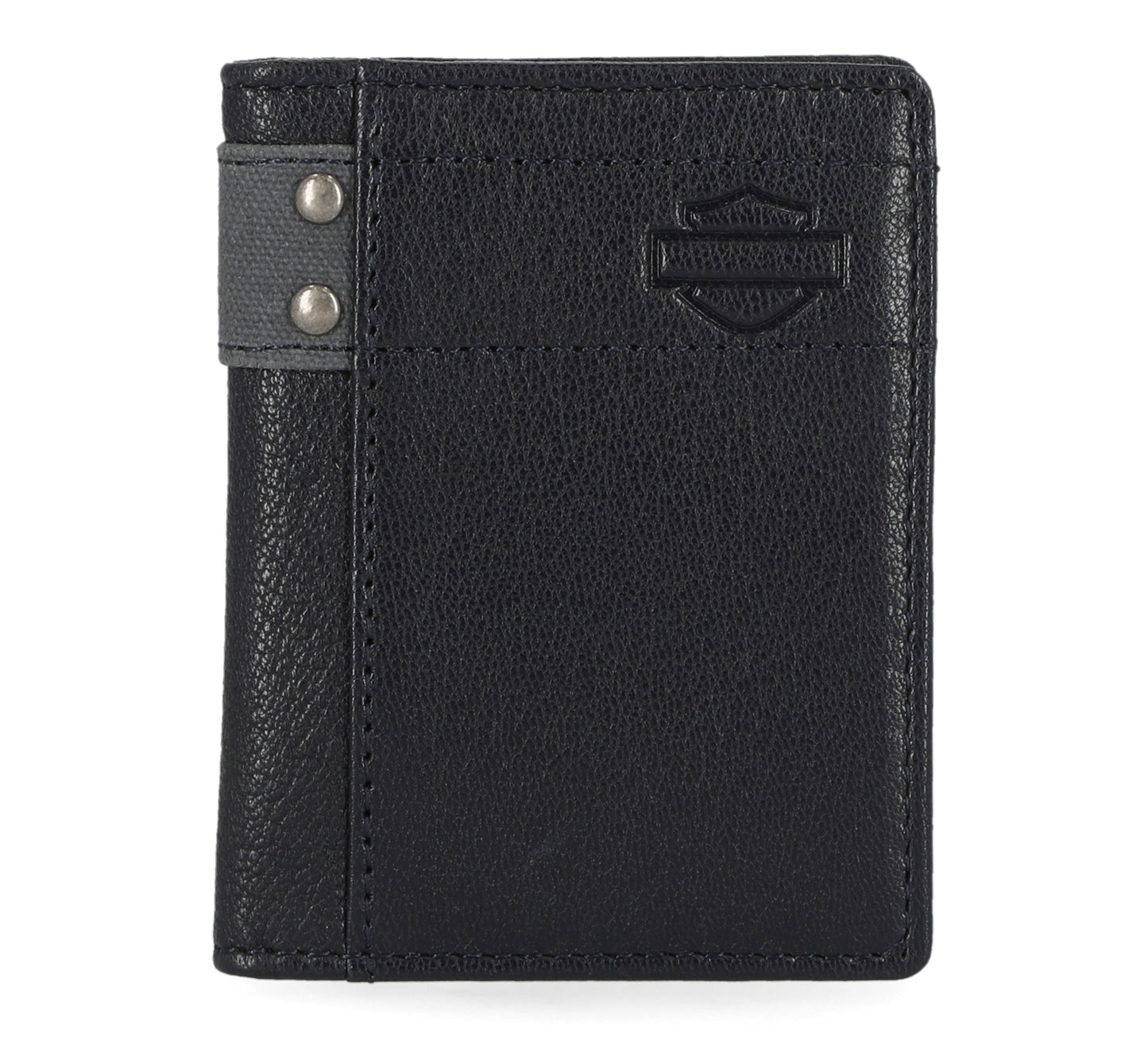 
                  
                    Harley-Davidson® Men's Calvary Canvas Genuine Leather Vertical Billfold Wallet | RFID Protection | Peacoat Blue
                  
                