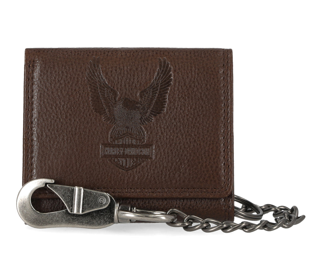 Harley-Davidson® Men's Upwinged Eagle Bar & Shield® Tri-fold Snap Wallet | Brown