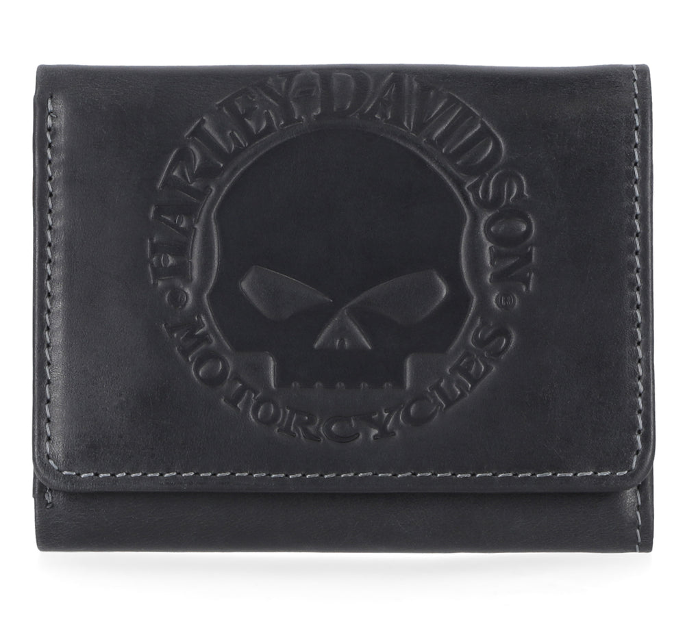 Harley-Davidson® Men's Willie G™ Tri-Fold Snap Wallet | Matte Black