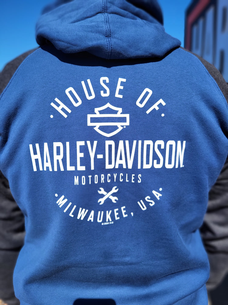 
                  
                    Harley-Davidson® House Exclusive Pullover Sweatshirt | Built in Balaclava | Navy & Charcoal
                  
                