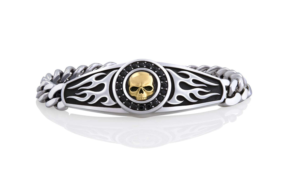 Men's Gold Skull & Flames Bracelet | 2 Sizes