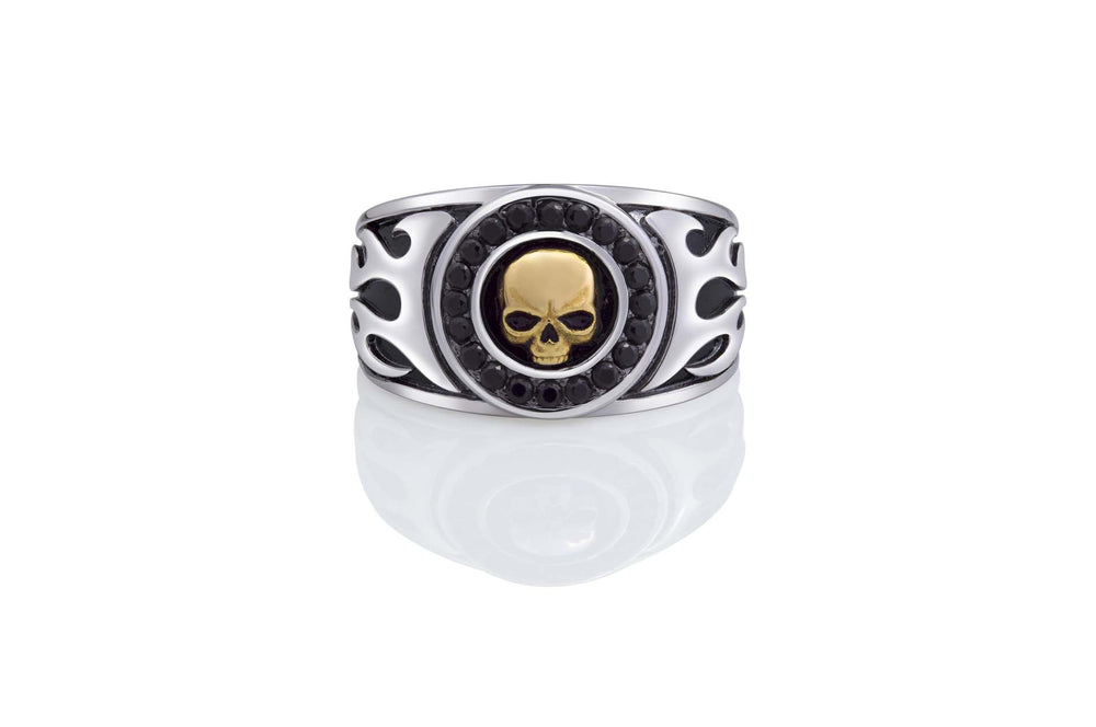 Men's Gold Skull & Flames Ring