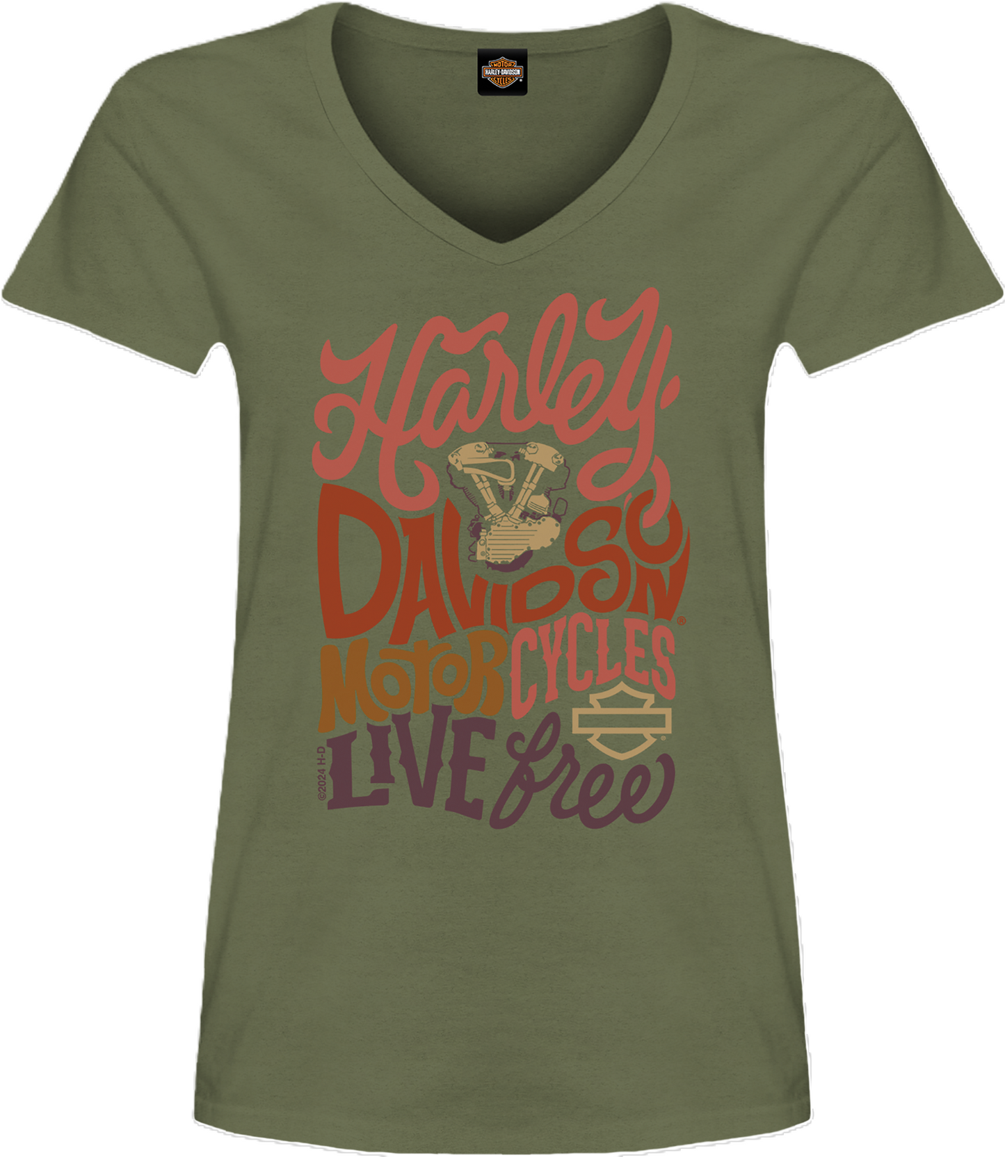 
                  
                    Harley-Davidson® Ladies Word Game V-Neck T-Shirt | Moss Green | Short Sleeves
                  
                