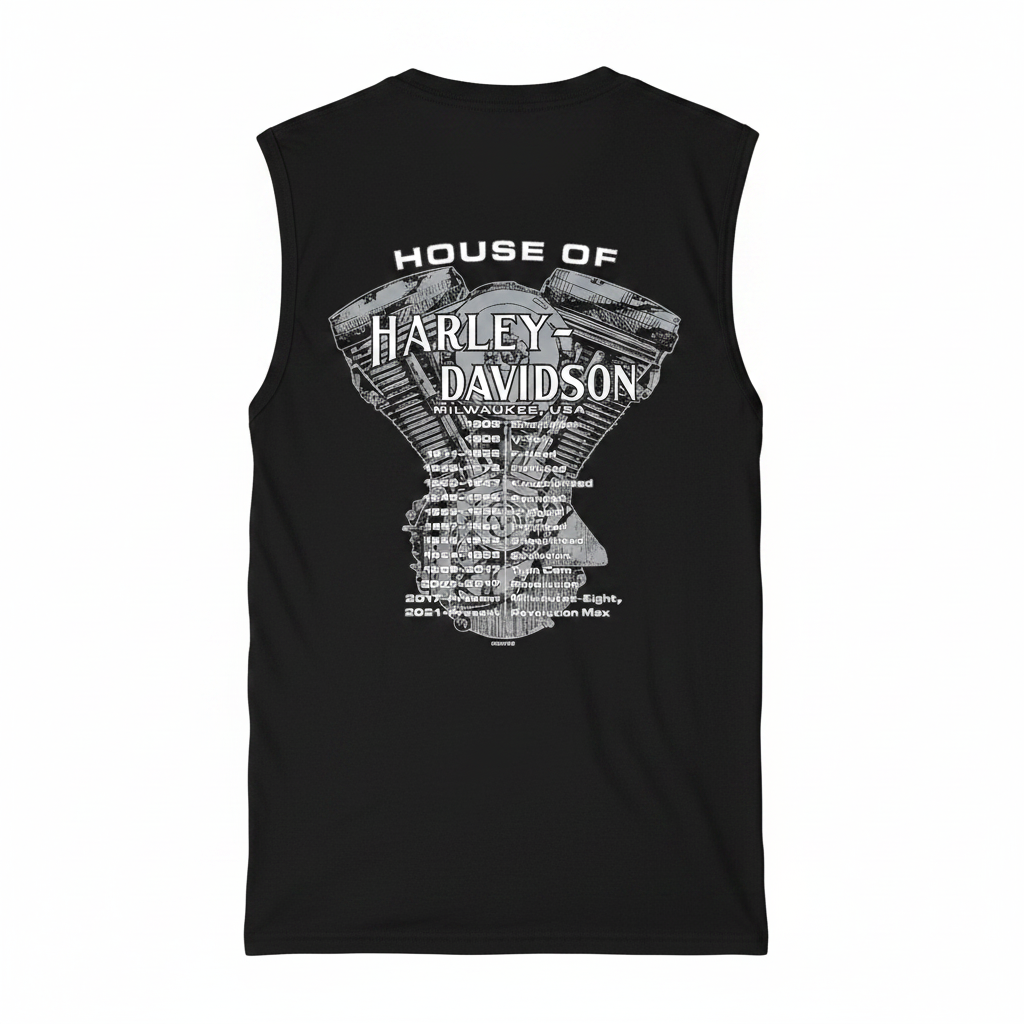 Back - Black Muscle Tee White Engine History Logo
