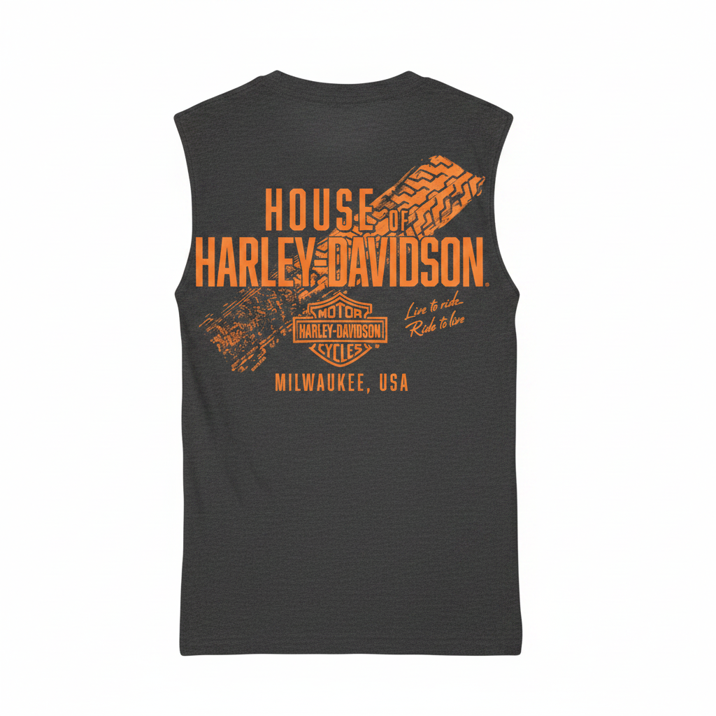 Back - Charcoal Muscle Tee Orange Live to Ride Logo