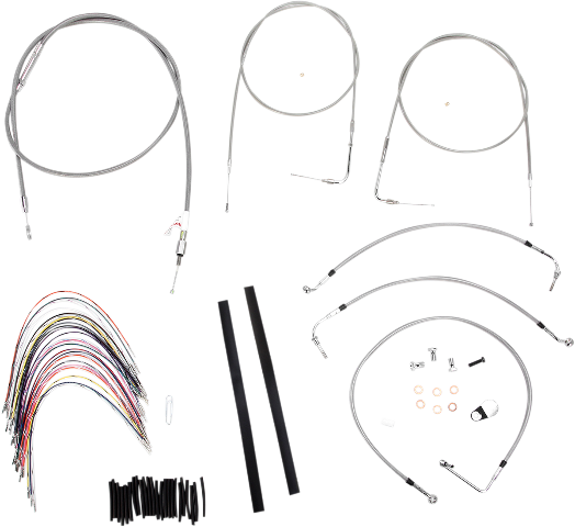 Burly Brand B30-1079 | Handlebar Cable/Brake Line Kit - Complete - 14" Ape Hanger Handlebars - Stainless Steel